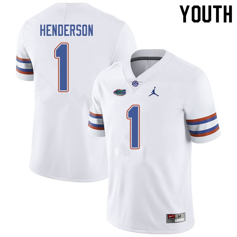 Youth NCAA Florida Gators CJ Henderson #1 Stitched Authentic Jordan Brand White College Football Jersey GOM3465QK